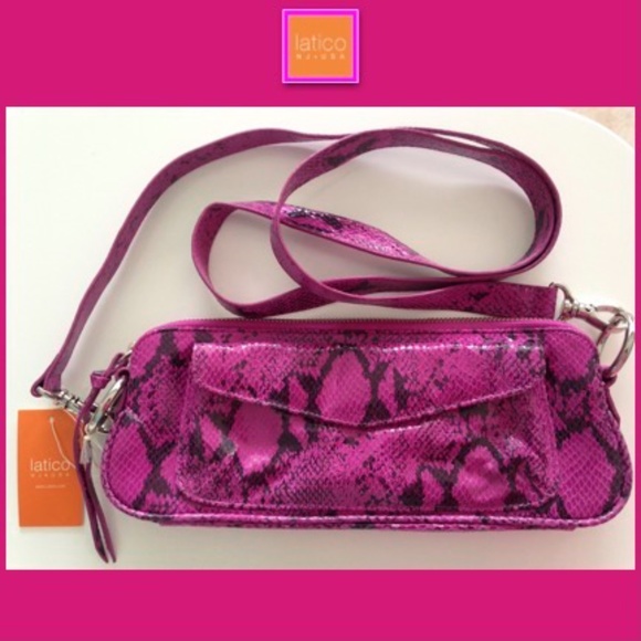 🎉2HP🎉 LATICO Raven Leather Snake Clutch CrossBody Handbag Hot Pink Magenta NWT - Picture 7 of 15
